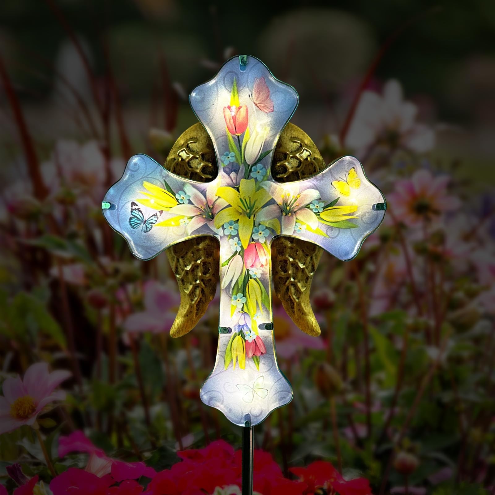 Solar Cross Garden Stakes for Graves,Lily Cemetery Decorations Yard Patio Dec…