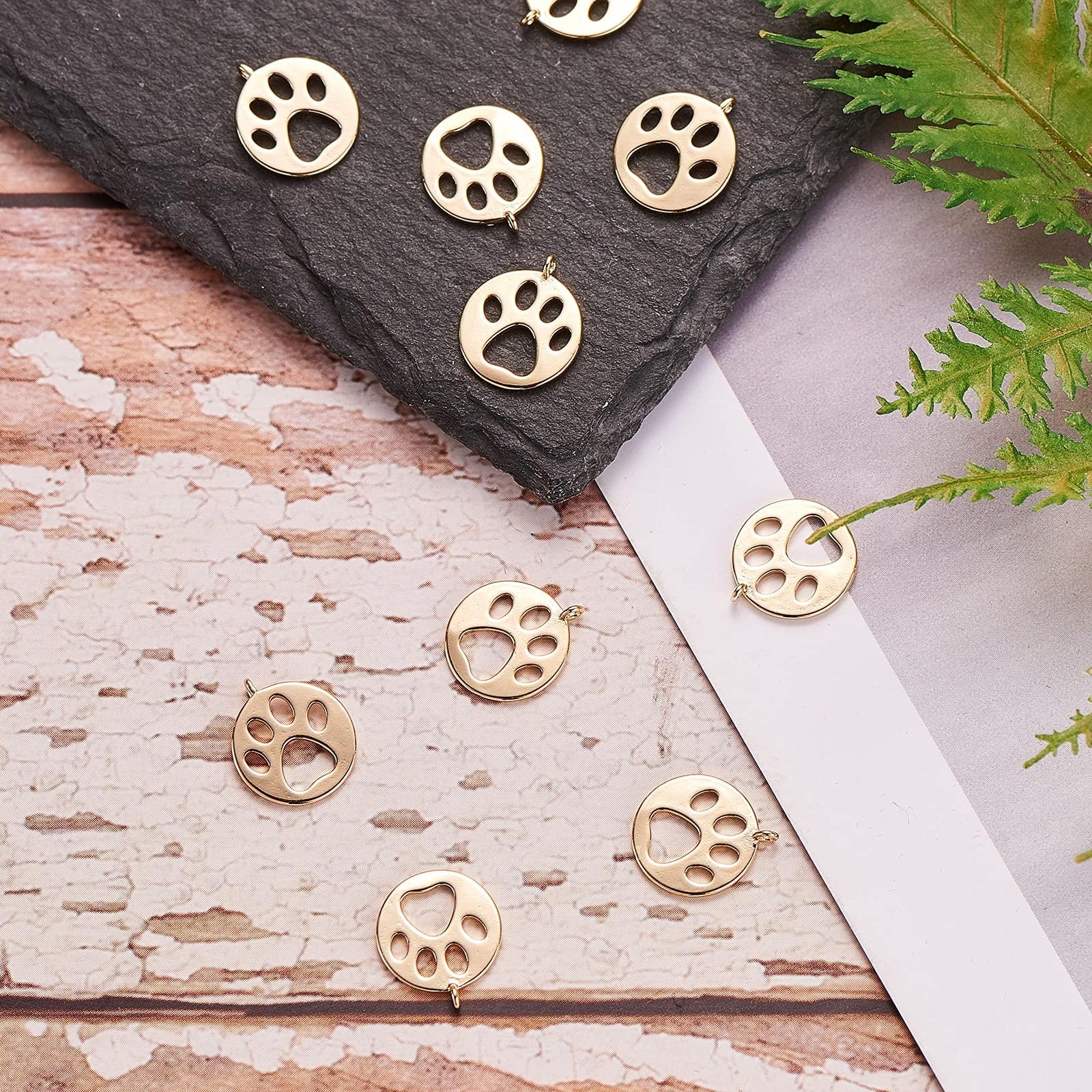 Airssory 10 Pcs Flat Round with Dog Paw Footprints Prints Tiny Pendant Brass …