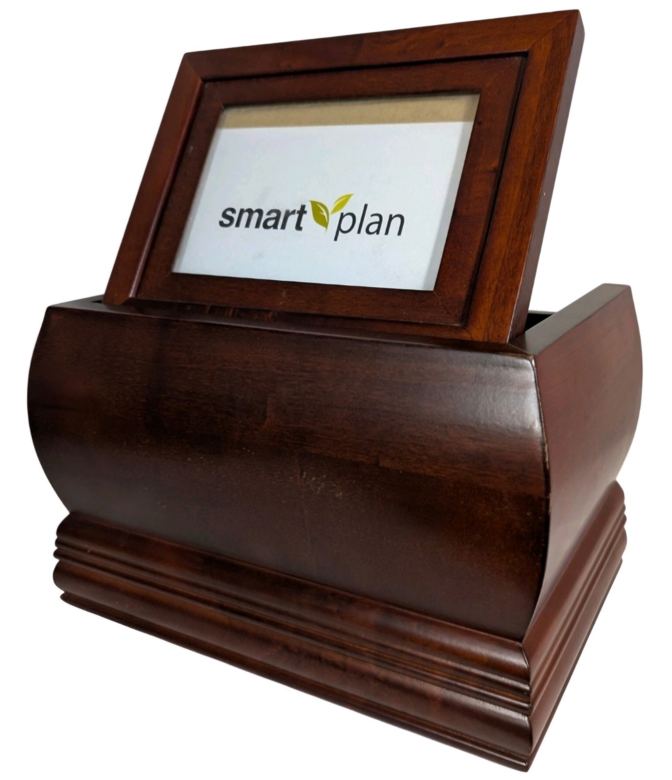 Smart Plan Dark Walnut 11″ Wood Memory Box Pet Urn with Photo Frame Lid- NEW