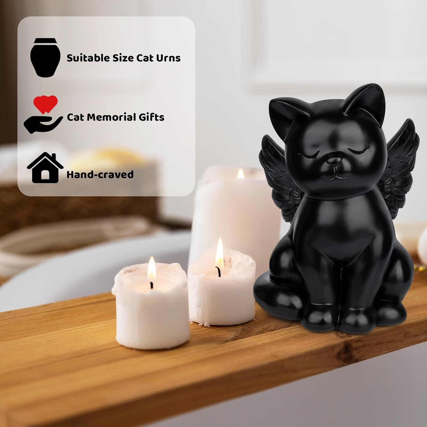 Black Cat Urn for Ashes – Sleeping Angel Memorial Figurine, Cremation Funeral…