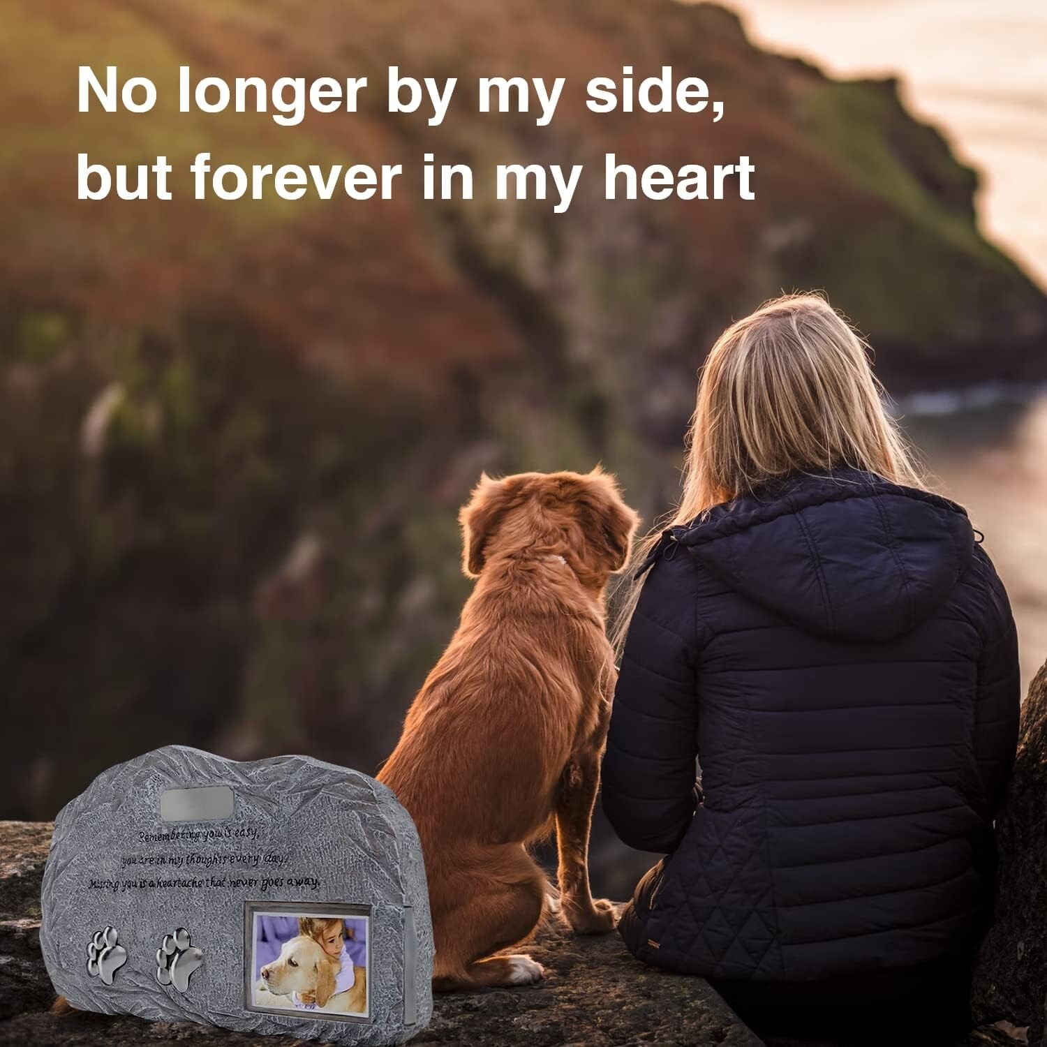 Pet Memorial Urn with Photo Frame Dog Cat Ashes Remembrance Stones Just Fur Them