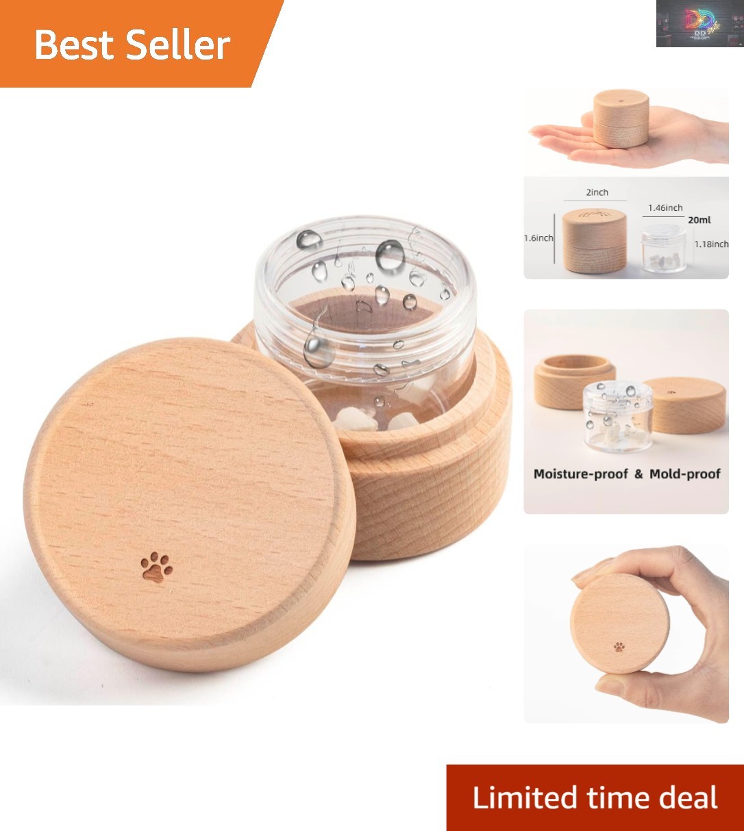 Pet Memorial Mini Urn with Acrylic Box – Stylish Wooden Keepsake for Dog & Ca…