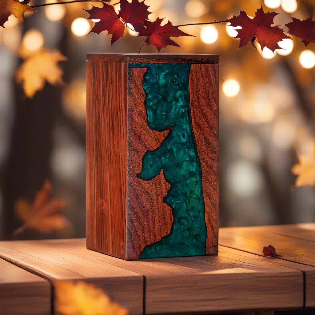 Wooden Urn Box Rosewood And Green Resin Memorial Urn Box For Human Ashes
