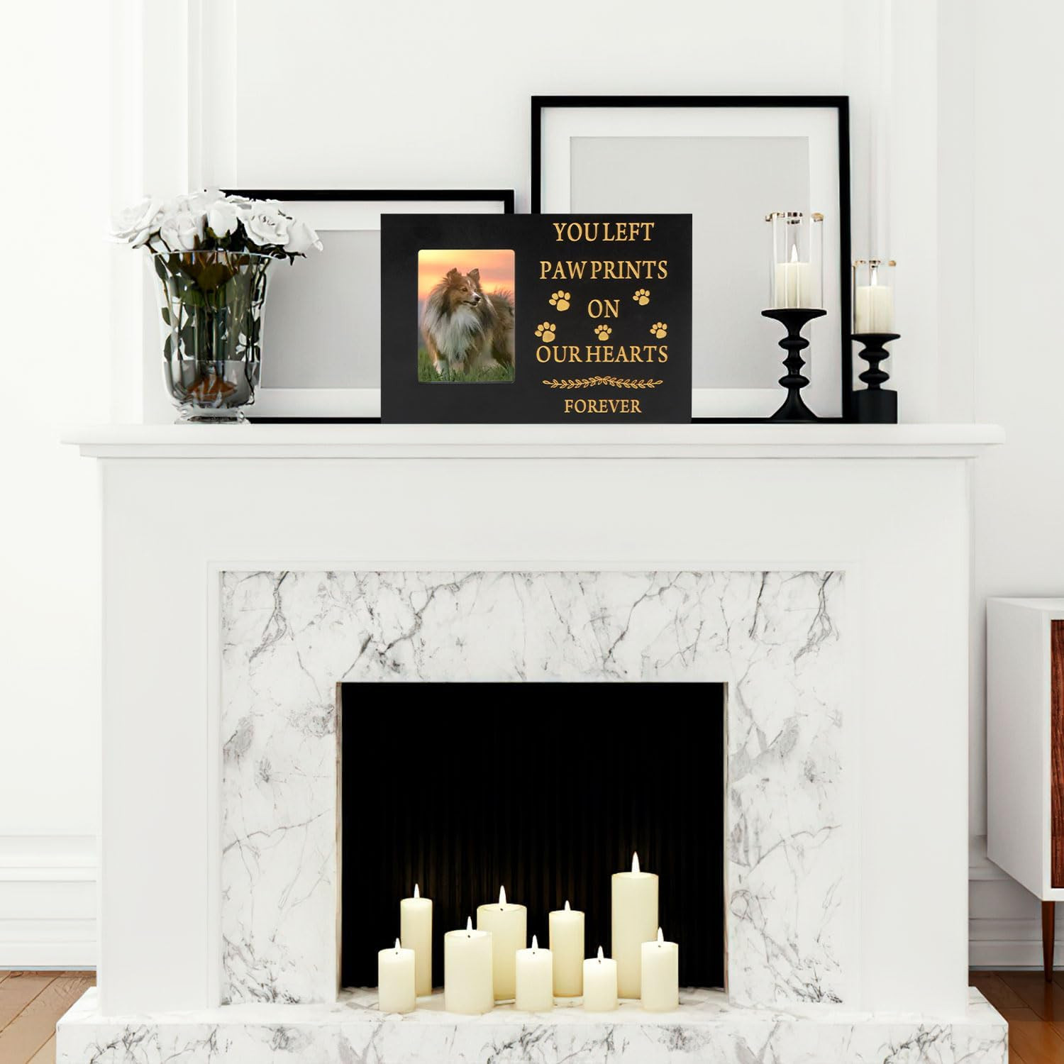 Wooden Pet Urn Memory Box with Photo Frame for Dog or Cat Ashes Black