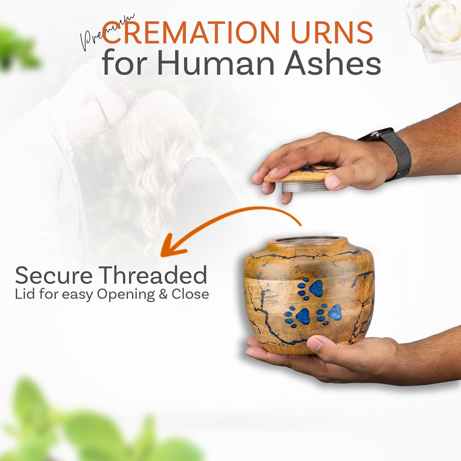 Elegant Wooden Pet Urn with Blue Resin Paws – Medium Size Memorial Box