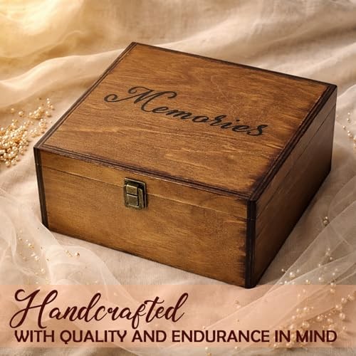 Large Wooden Memory Box for Keepsakes, 10″ x 10″ x 5″ Wooden Keepsake Memories