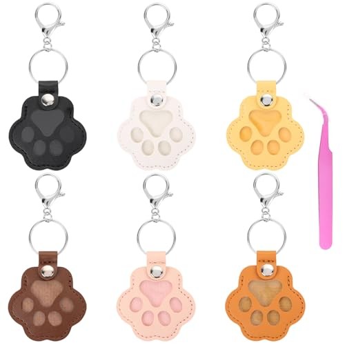 LIYDE 7 Pcs Paw Shaped Pet Hair Keykain Set – Leather Storage Keepsake Memorial