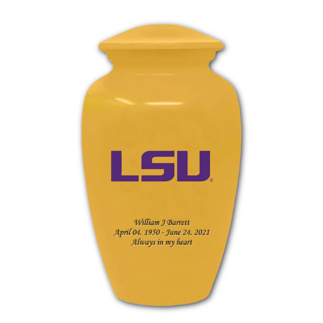 Personalized LSU Tigers Cremation Yellow Urn for Human Ashes Large Urns w/Bag
