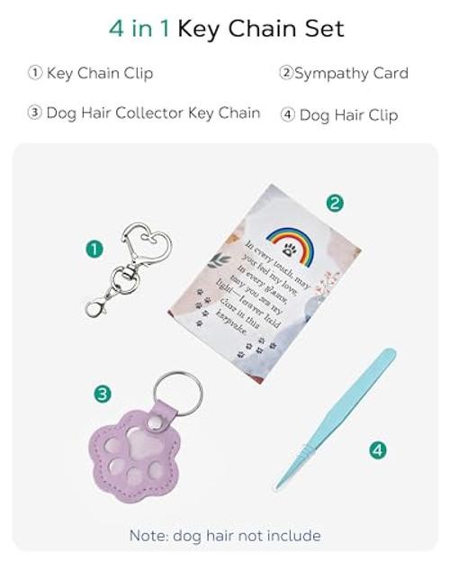 Cat & Dog Hair Keychain, Leather Dog Paw Hair Holder Fur Set of One Purple