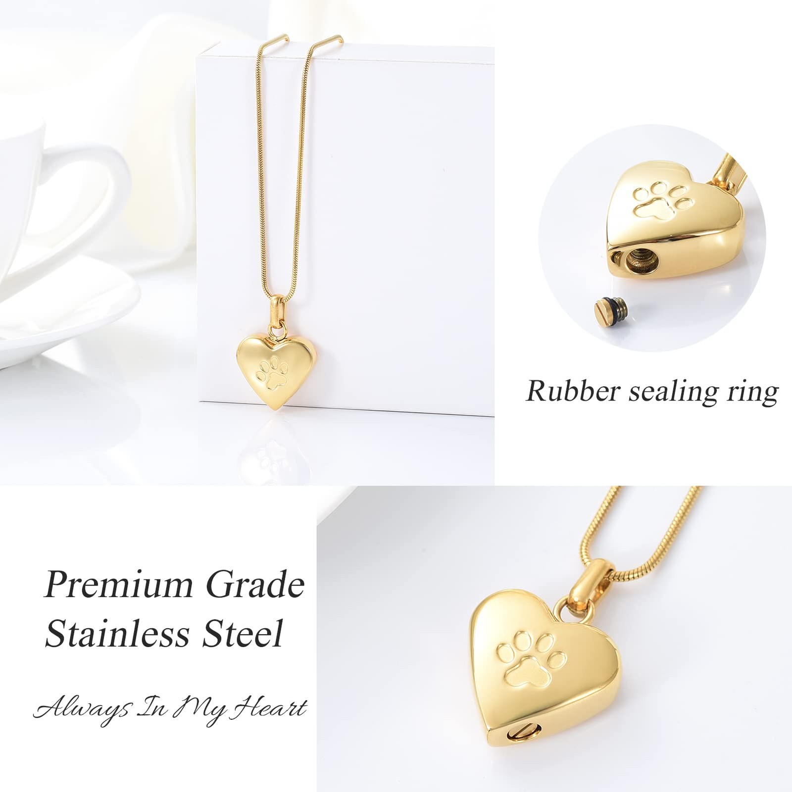 zeqingjw Pet Cremation Jewelry for Ashes Pendant Paw Print Heart Urn Necklace…