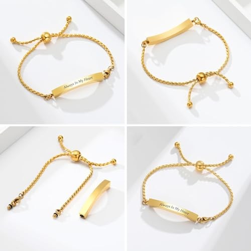 Heart Cremation Bracelet for Ashes Stainless Steel Urn Bangles for Ashes Gold