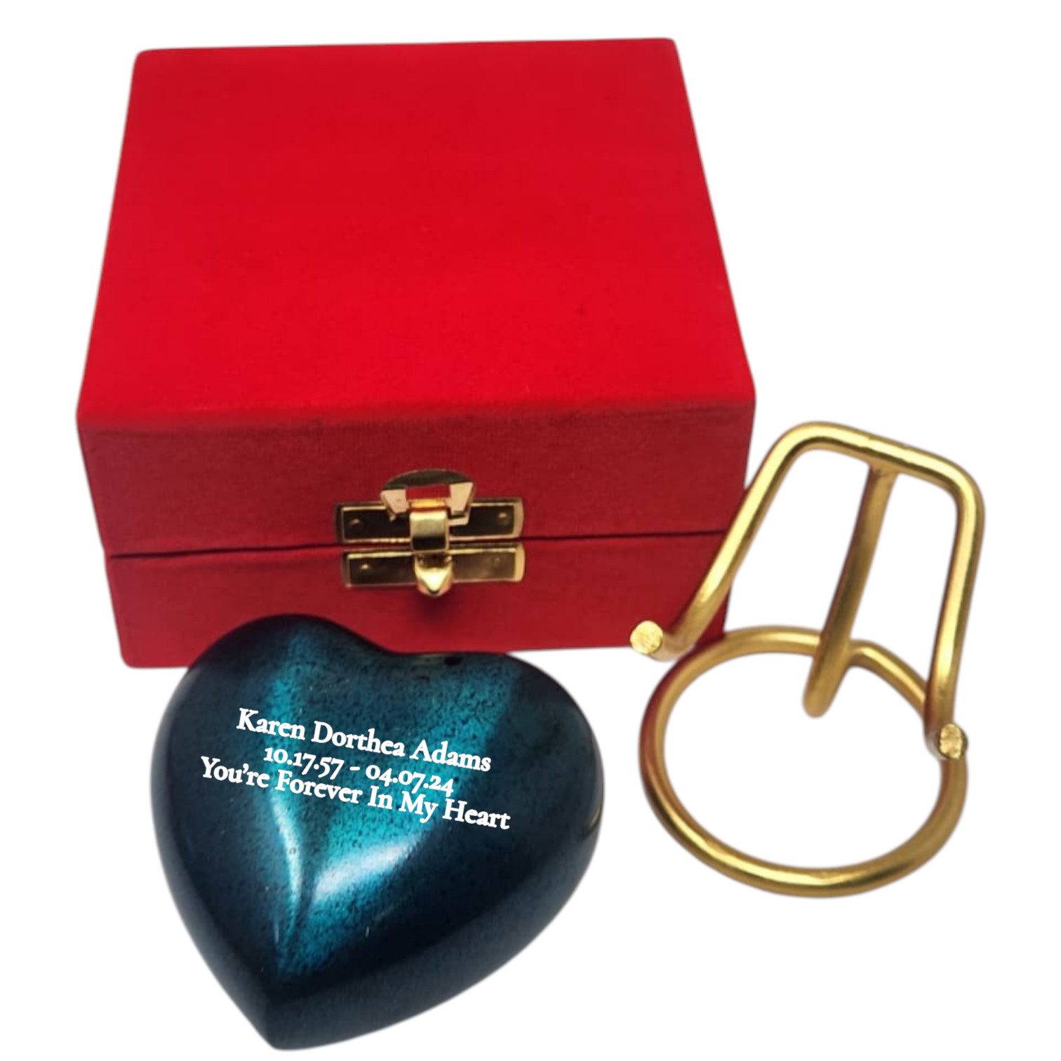 Personalized Mini Heart Cremation Urn for Ashes with Stand Velvet Box