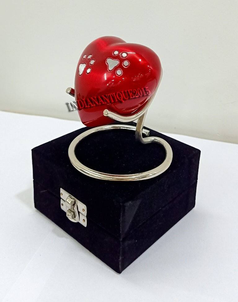 Red Urn Keepsake Mini Heart Cremation Foot Print Pet Memorial Urn