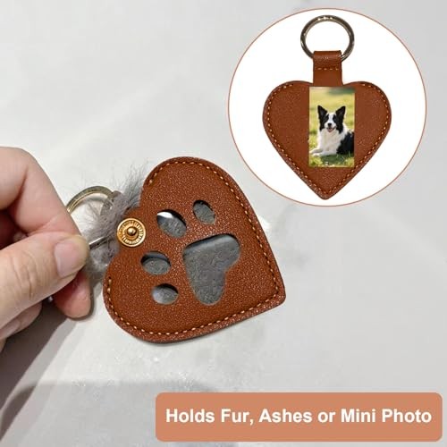 4-Piece Leather Pet Memorial Keychain Cat Hair Fur 2.36in(tack of 4) mud gray