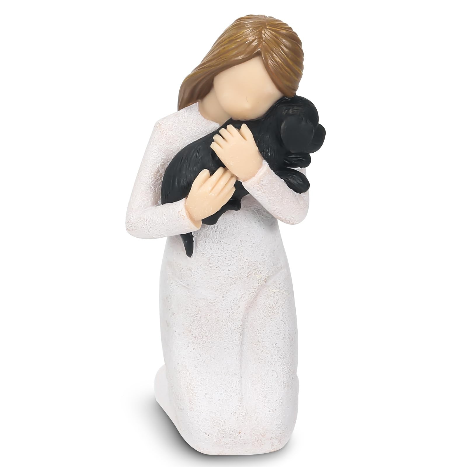 Loss of Dog Sympathy Gifts, Kneeling Girl Embracing Black Puppy Resin Figurin…