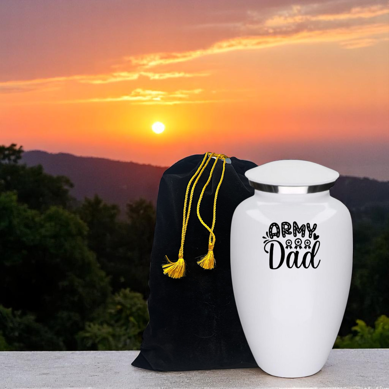 Army Dad White Metal Adult Cremation Urn 190 Cu In Patriotic Memorial Urn