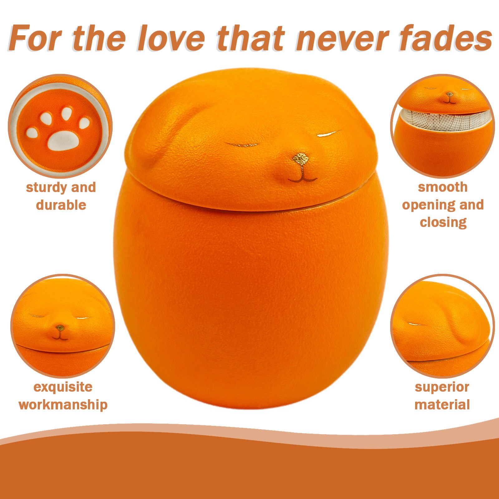 Smiley Dog Shaped Pet Urn For Small Dog And Cat Ashes 3.2×2.9 inches(Orange, M)