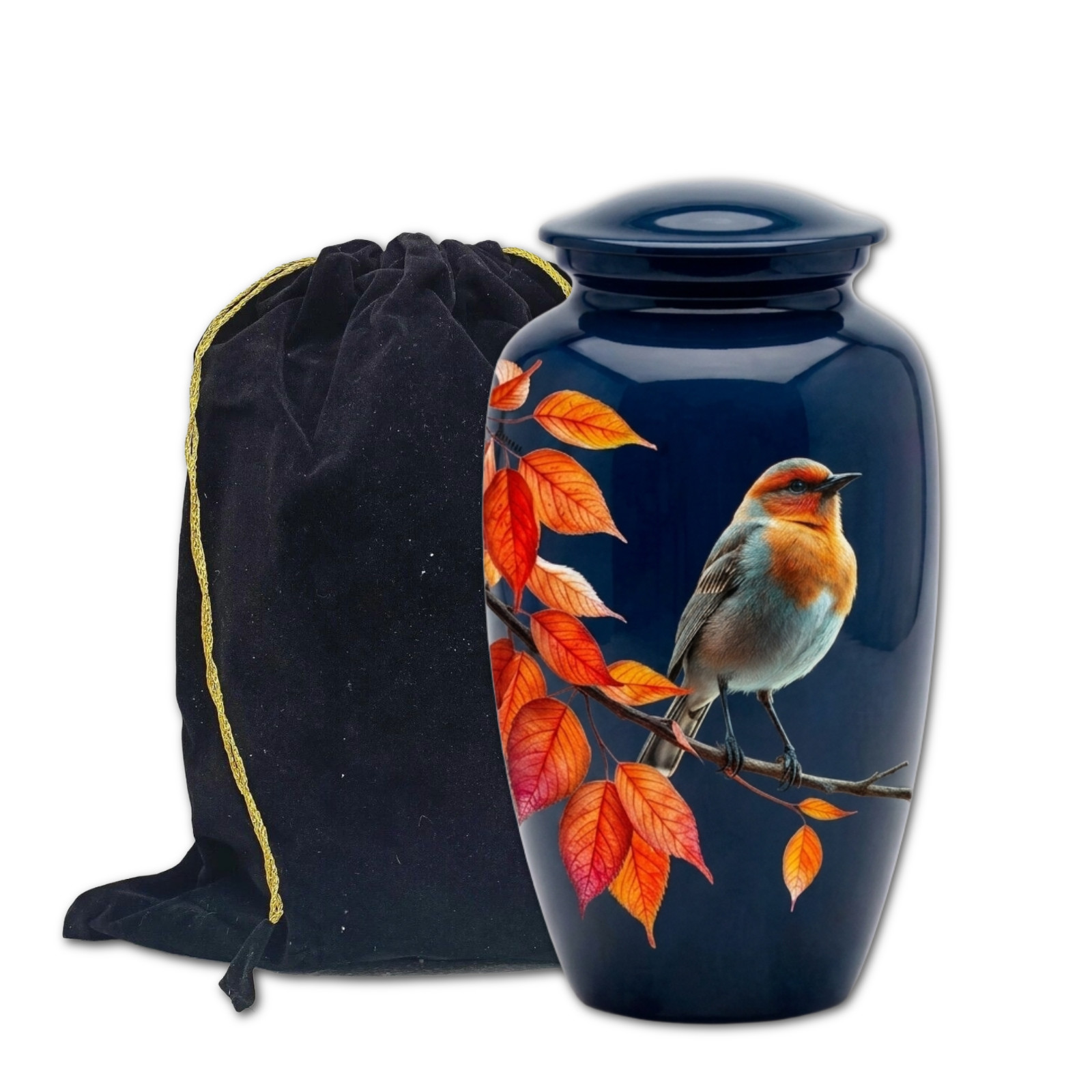 Cremation Urn for Human Ashes 190 Cu In Adult Blue Robin Bird Nature Memorial