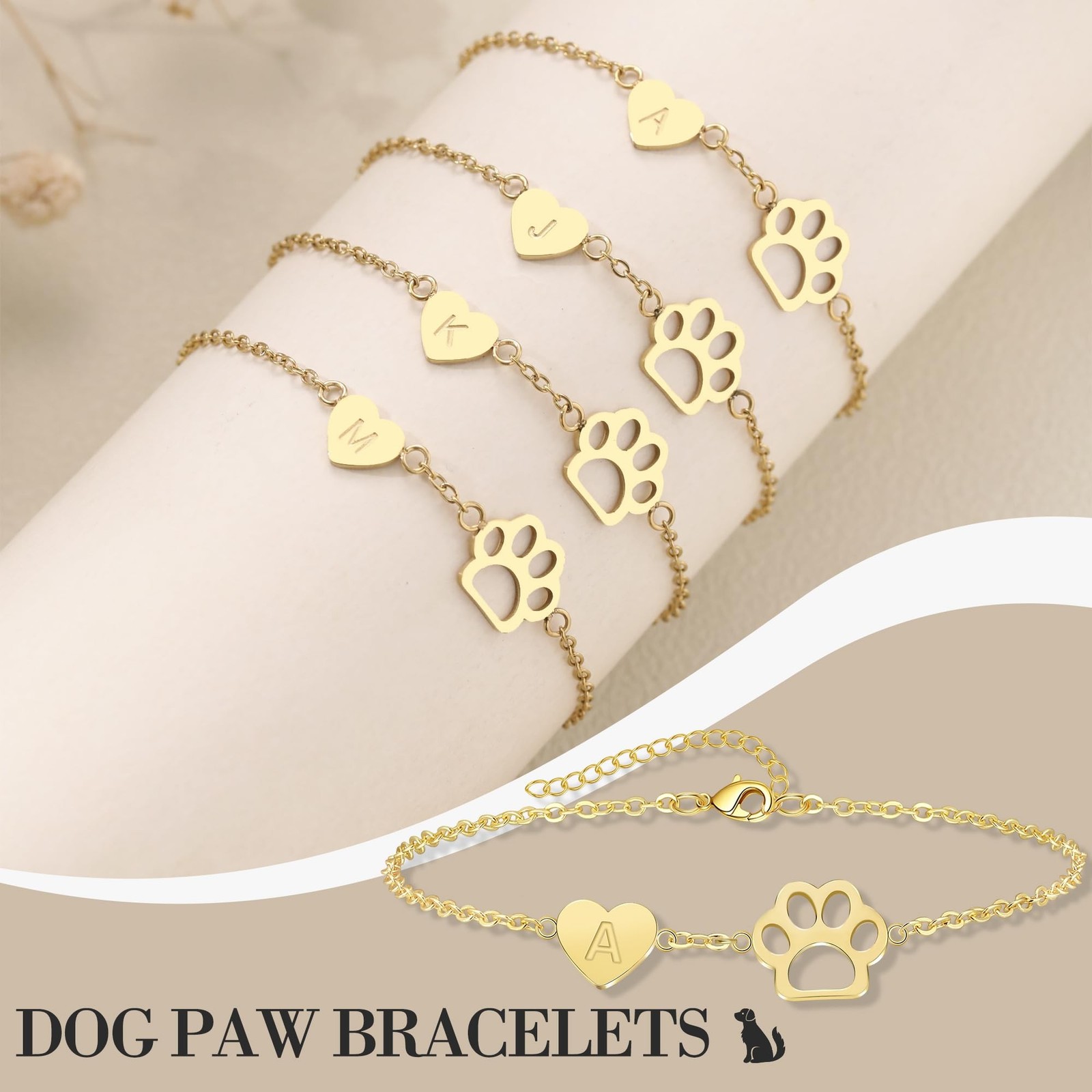 Dog Memorial Gifts for Loss of Dog Paw Initial Bracelet for Women with Heart …