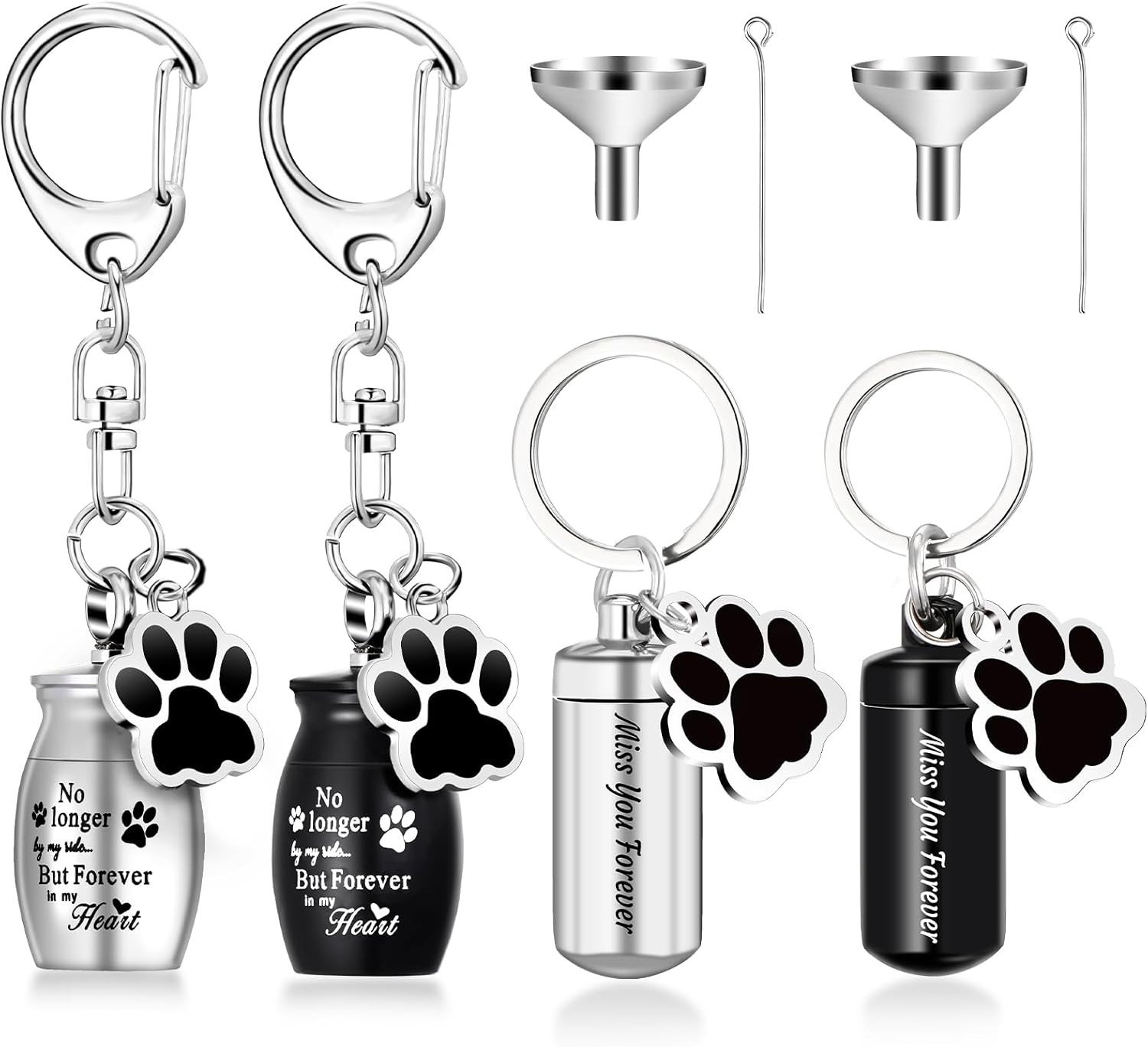 Pet Ashes Keepsake Keychain Set Stainless Steel Paw Print Memorial Jewelry 4 Pcs