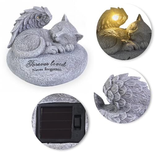 Cat Angel Memorial Garden Statue, Pet Memorial Stone with Solar Lights，Cat