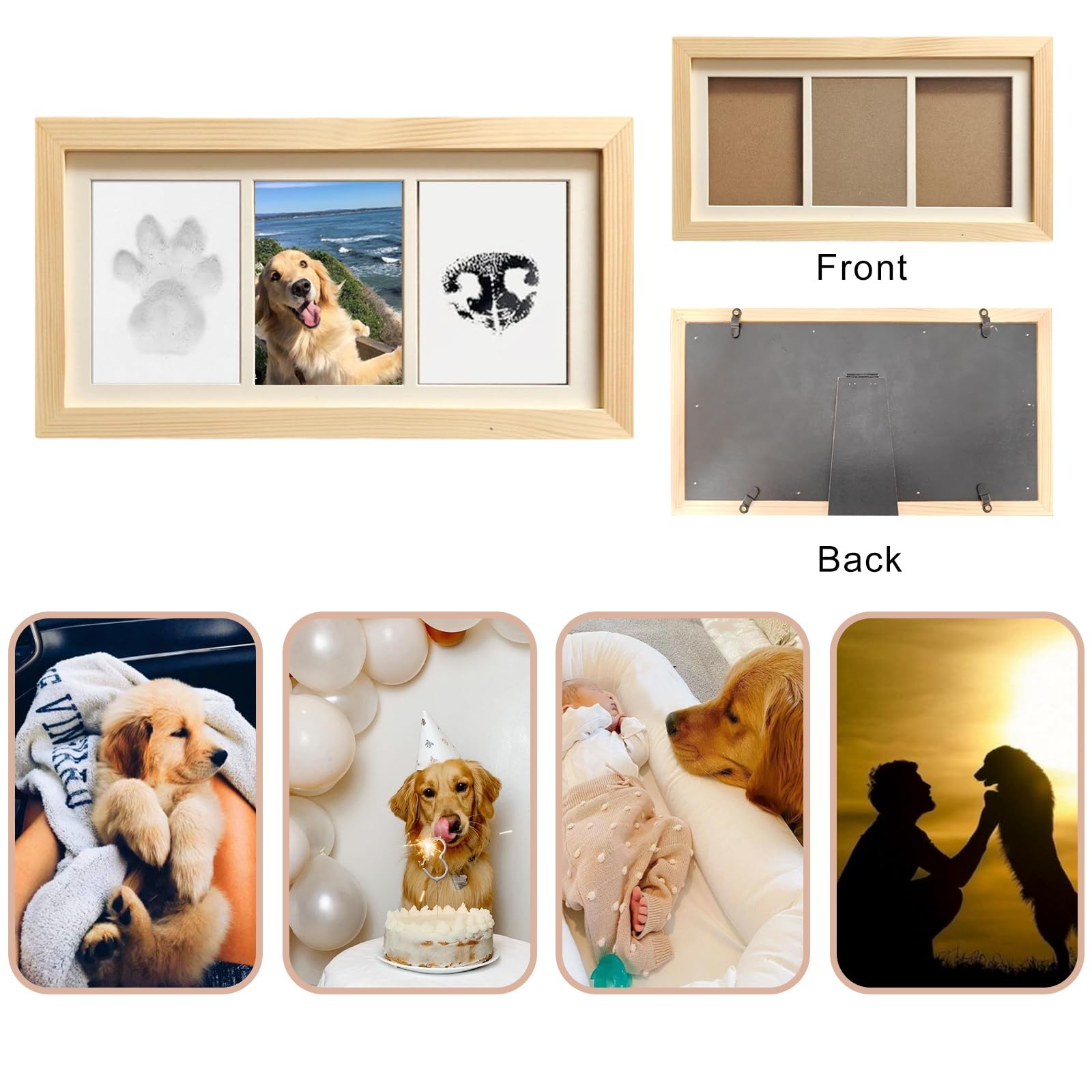 Paw Print Impression Kit for Dogs and Cats, 2 Clay, Large Ink Pad, Wooden Pic…