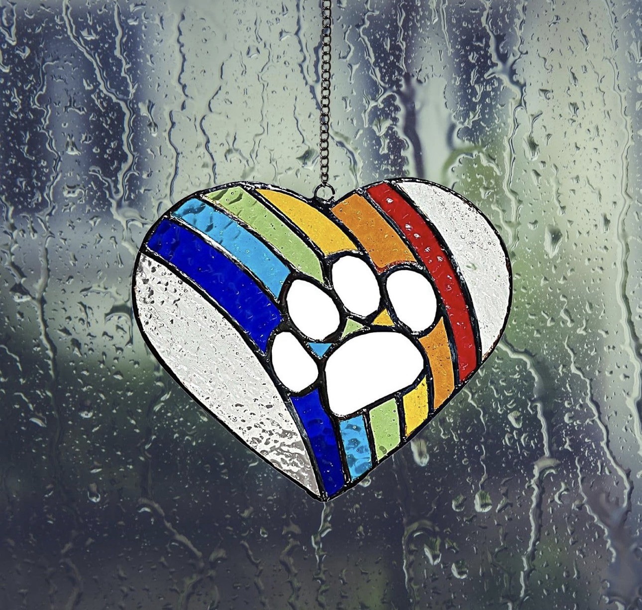 LastingTails Rainbow Dog Memorial Gifts, Paw Print Heart Suncatcher, Loss of Dog