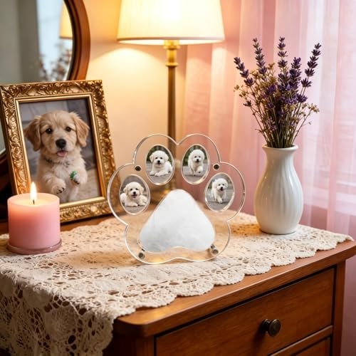 Paw Print Acrylic Pet Fur Keepsake – Pet Memorial Ornament for Dog & Cat