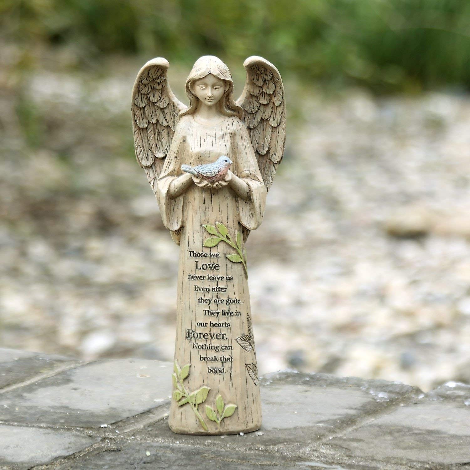 Memorial Angel Statue with Bird, Sympathy Gift for Loss of Loved One, 10 Inch…