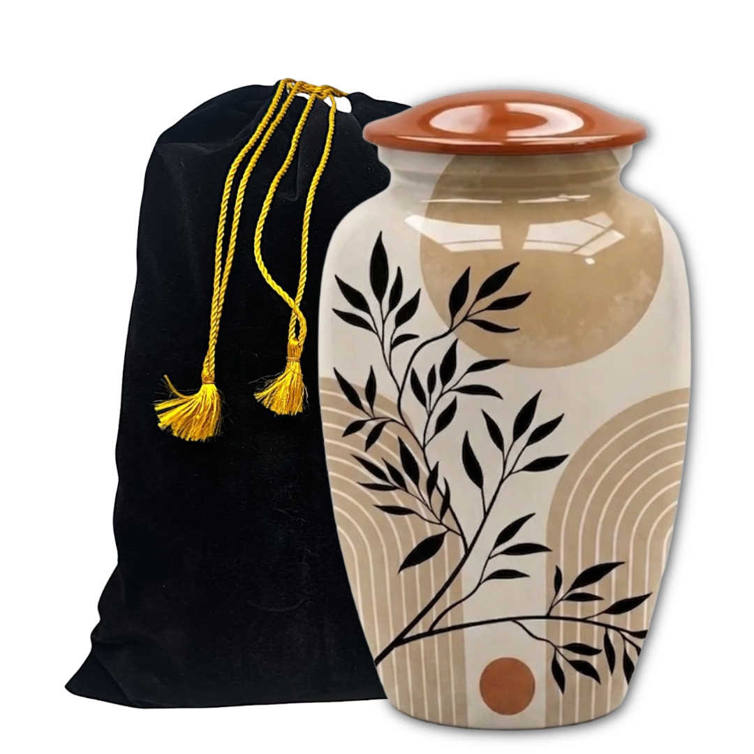 Modern Beige Cremation Urn for Ashes Adult 190 Cu In Memorial Urn 10″x6.5″ w/Bag