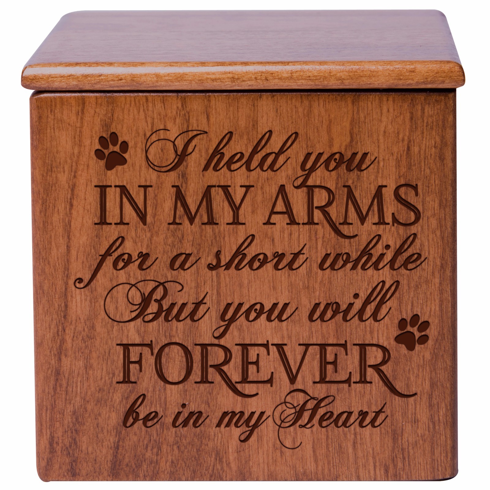 Wooden Memorial Cremation Urn Box For Pet Ashes 3.5 in – I Held You In My Arms