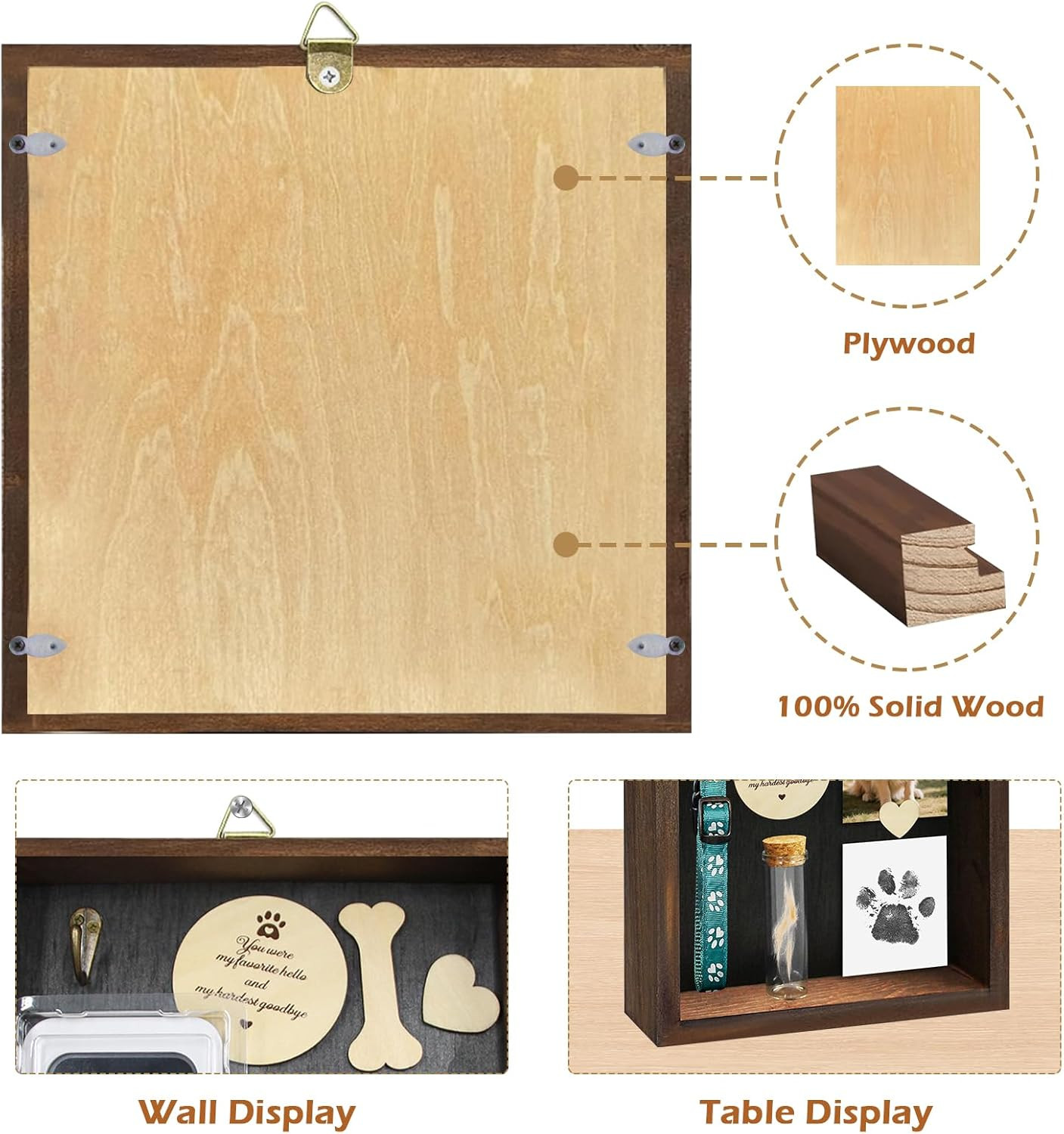 Pet Memorial Shadow Box – 8.6×8.6″ Keepsake Frame for Dog or Cat Mementos