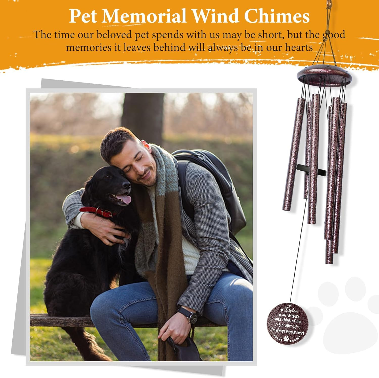 Pet Memorial Gifts for Loss of Dog, 25 Inch Pet Memorial Wind Chimes, Loss of Do