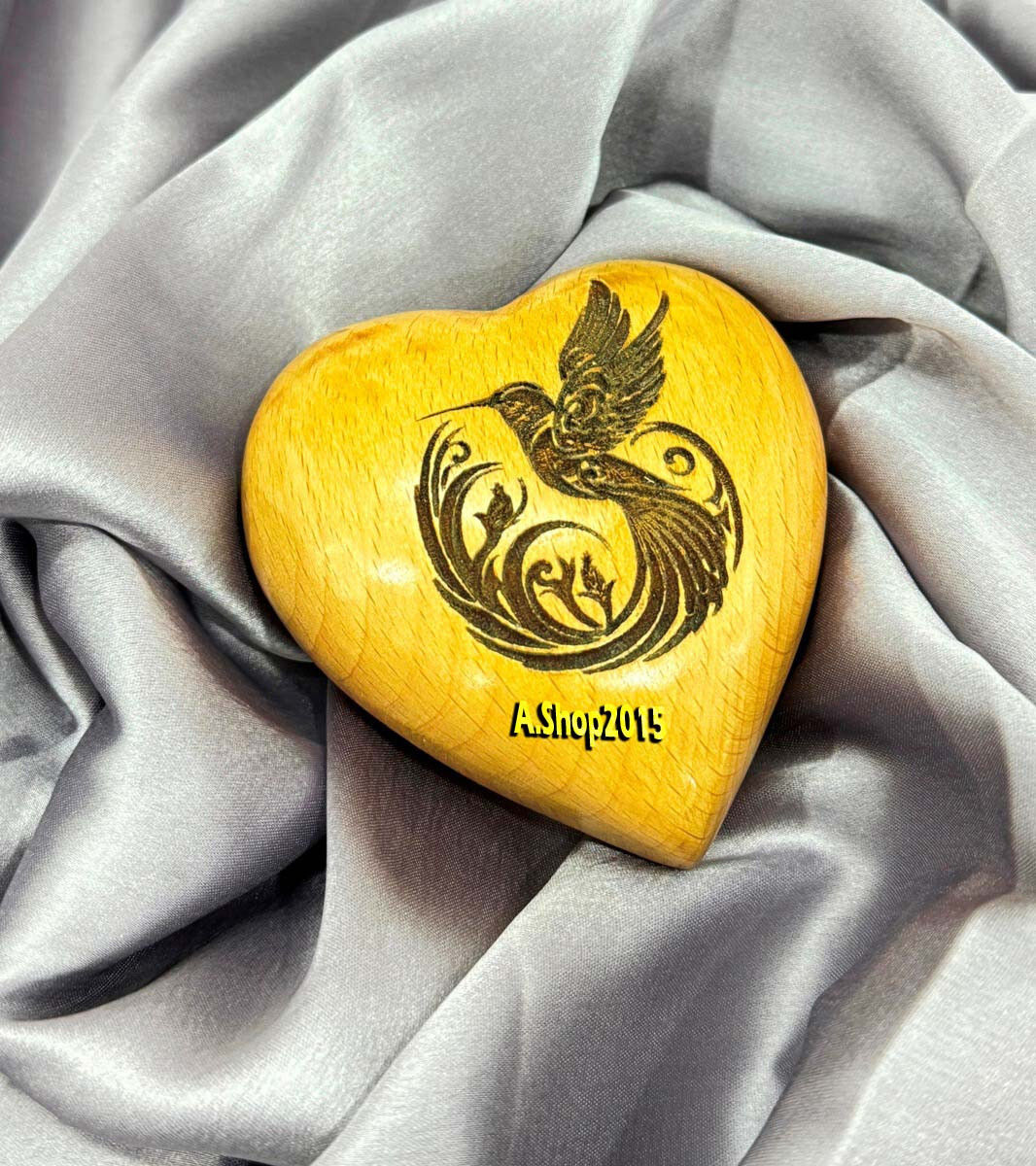 Wooden Urn for Human Ashes Adult with Stand | Small Heart Shape Hummingbird Urns