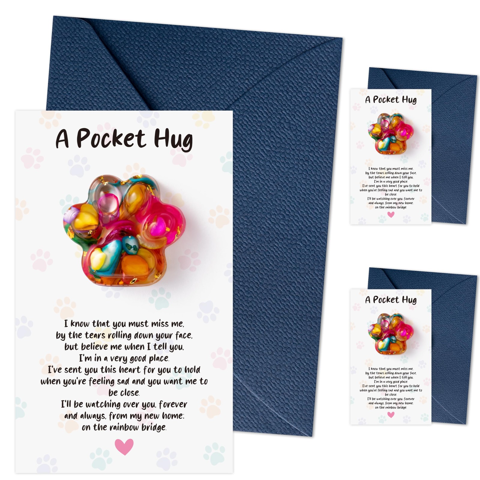 Loss of Pet Sympathy Gift – 3 Pack Colorful Mini Paw Pocket Hug with Memorial…