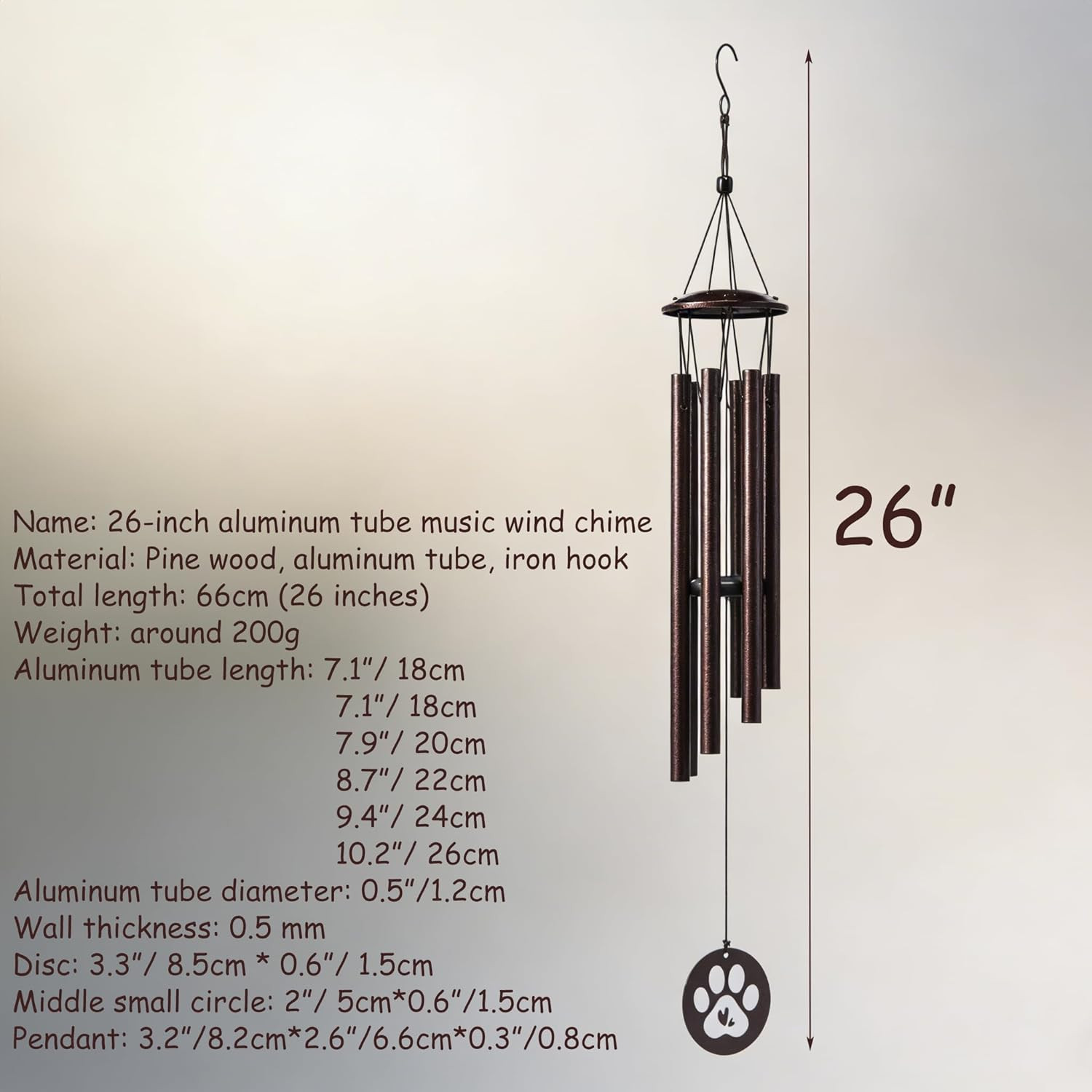 Premium Metal Pet Memorial Wind Chime with Paw Print, Black, for Dog Cat Remembr