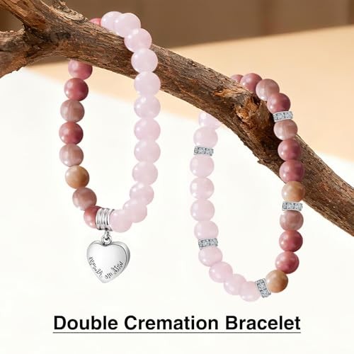 2Pcs Dainty Crystal Cremation Memorial Urn Bracelet Stretch Heart Pink