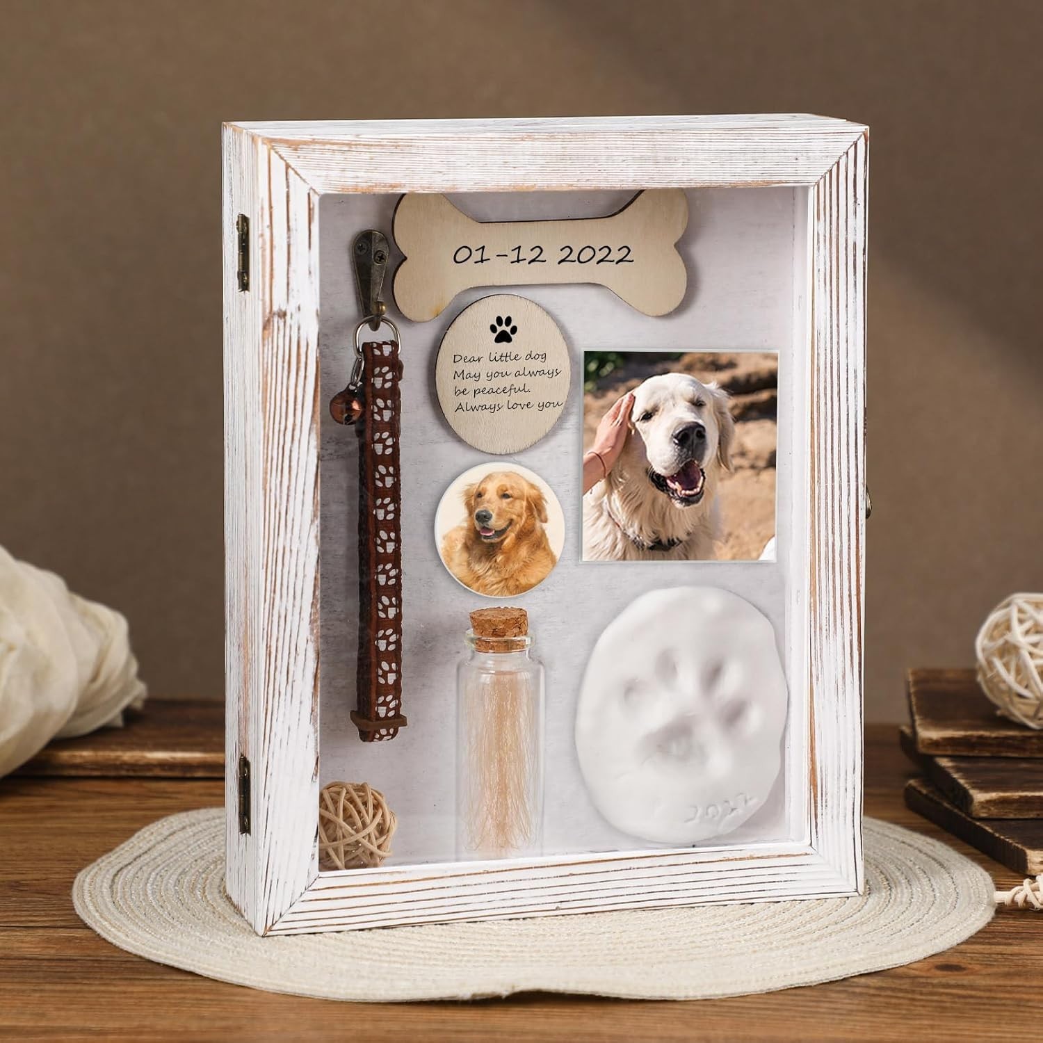 Pet Memorial Shadow Box for Dog Cat with Wood Picture Frame Pet Print Kit Urn…