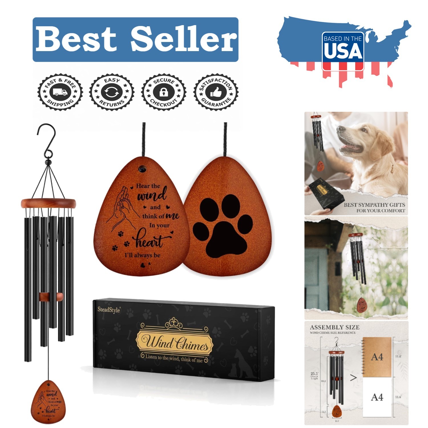 Elegant Pet Memorial Wind Chime 25.5″ – Soothing Tribute for Beloved Dogs