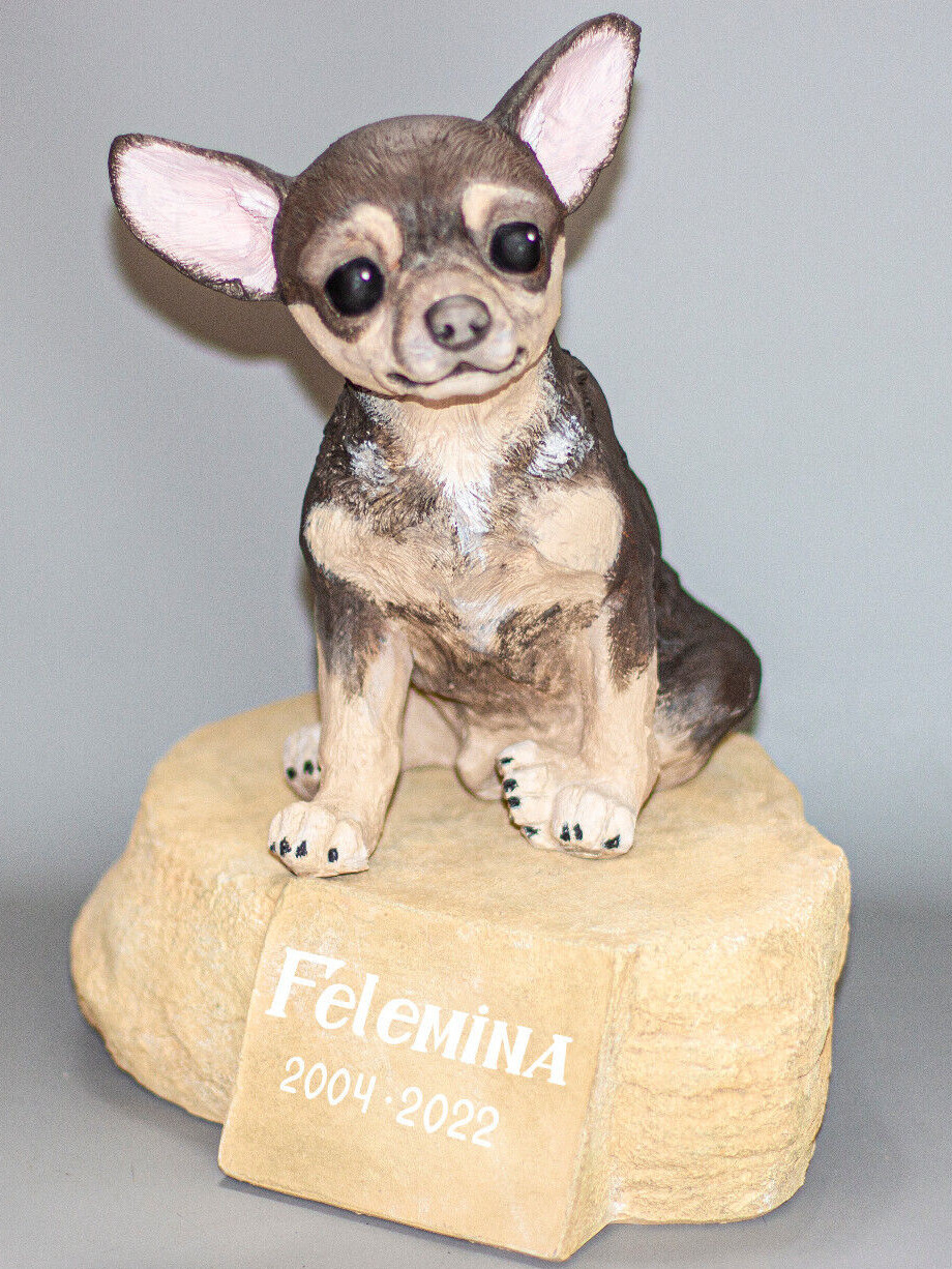 Urn Dog Ashes Chihuahua Memorial Stone Pet Remembrance Plaque Animal Grave Decor