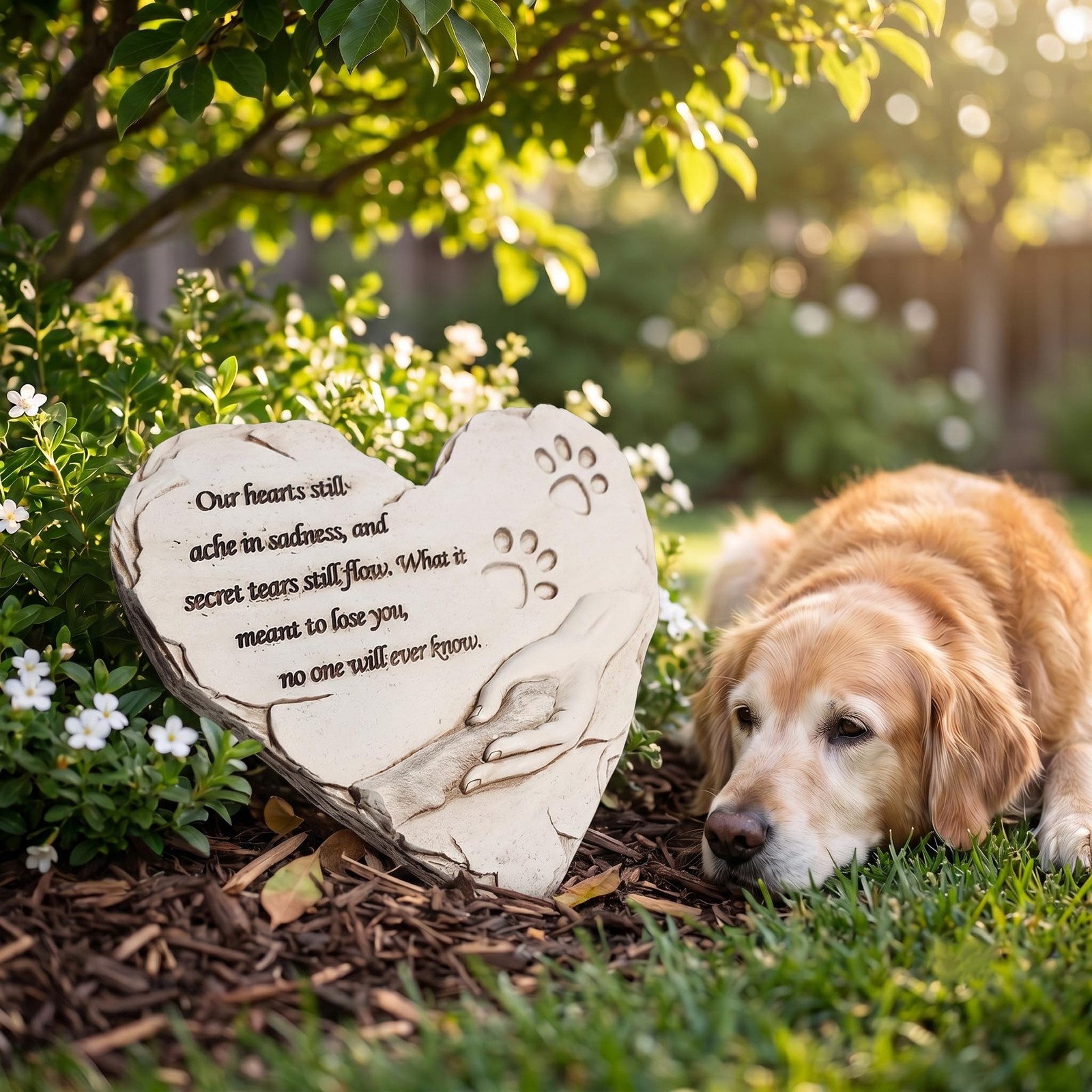 Heart Shaped Pet Dog Memorial Stone Garden Grave Marker Plaque