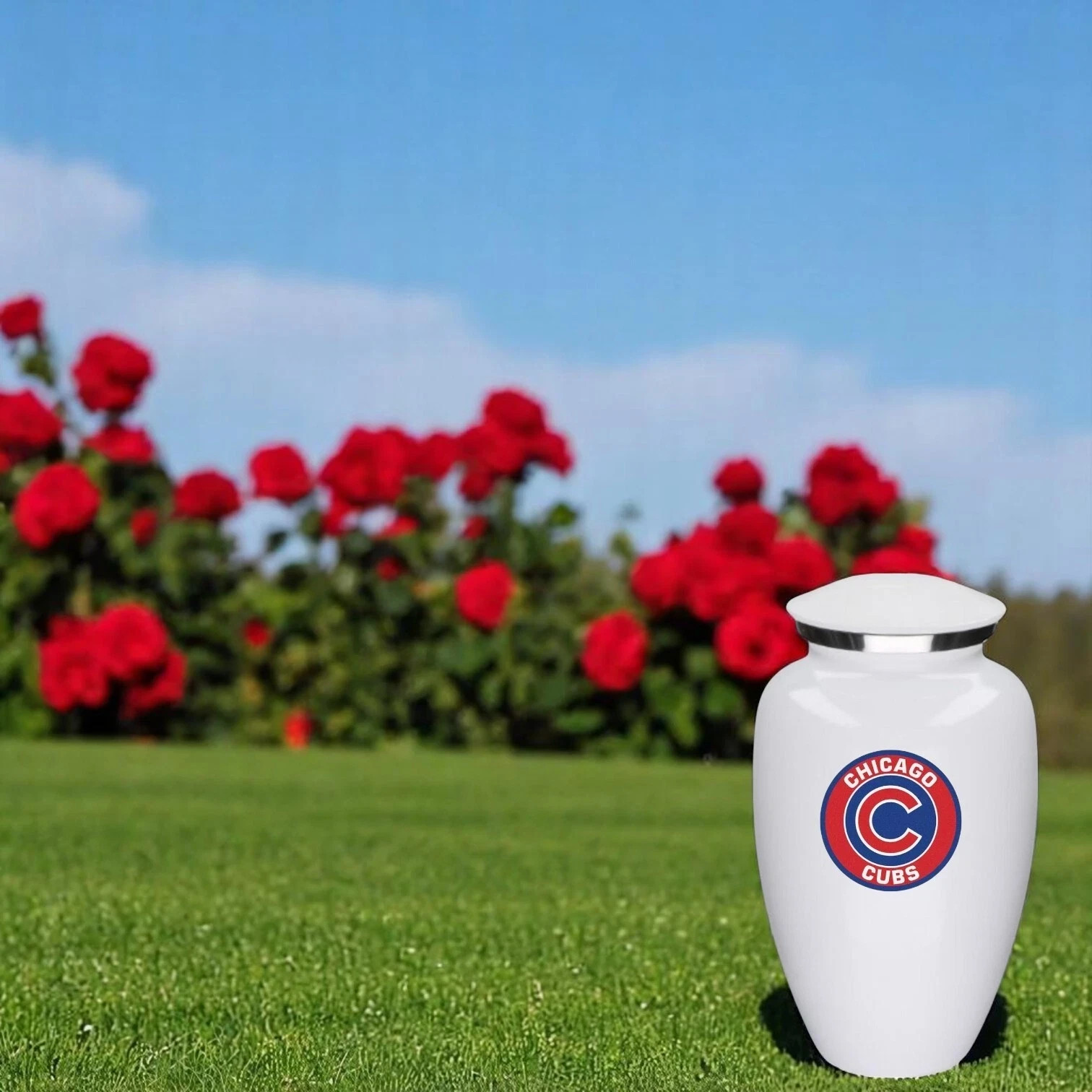 Chicago Cubs Cremation White Urn Adult Human Ashes Large Aluminum Memorial w/Bag