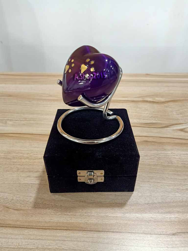 Purple Keepsake Mini Heart Urn Cremation Urn W/Stand & Box Small Heart Urn Ashes