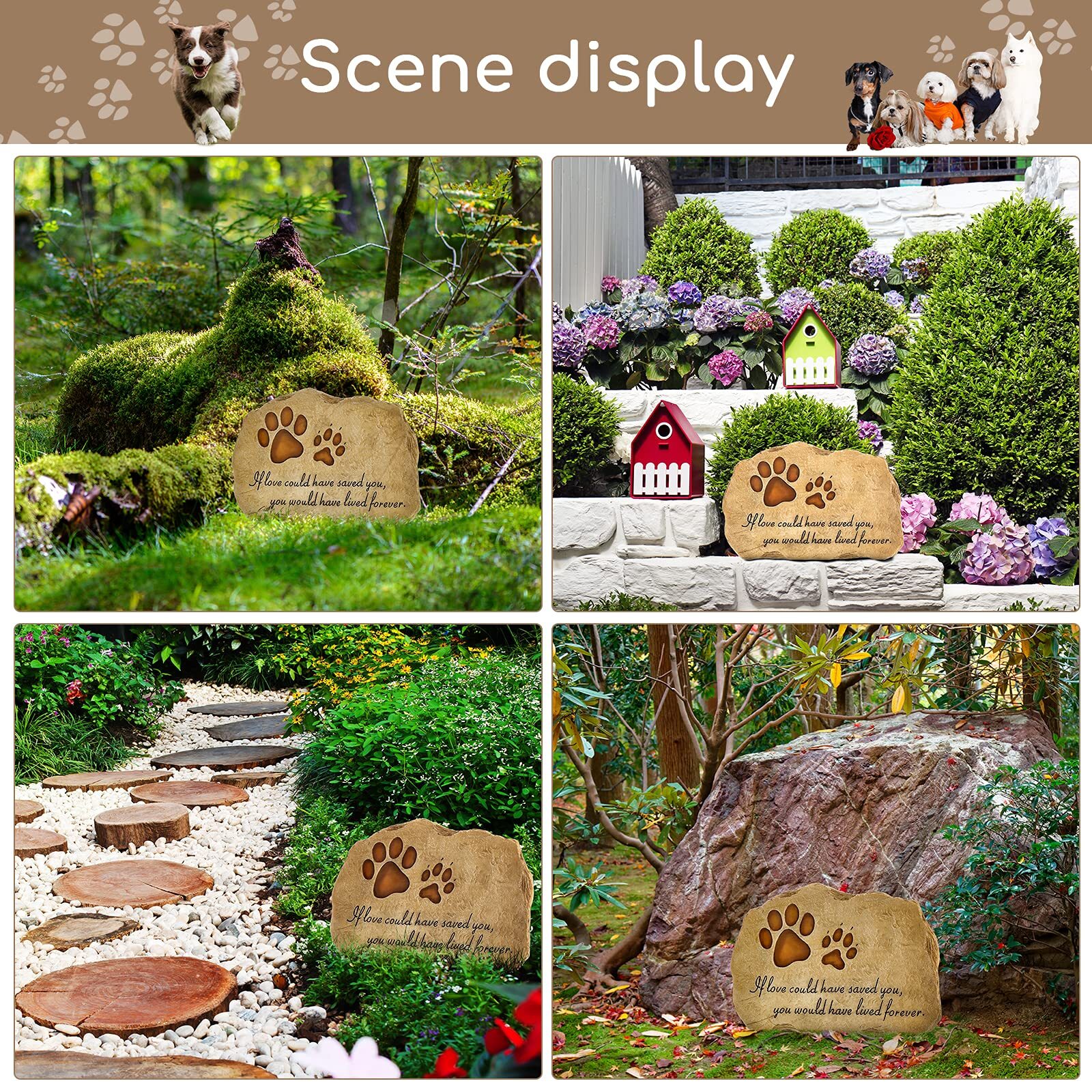 Jetec Dog Memorial Stone Dog Garden Memorial Stone Paw Prints Pet Headstone R…