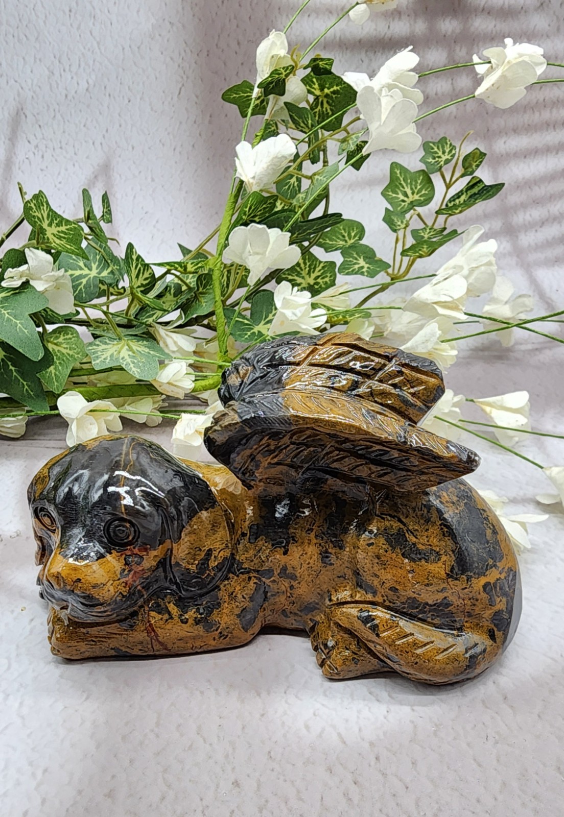Mountain Jasper Winged Angel Dog – Pet Memorial Statue, Gemstone Pet Loss Gift