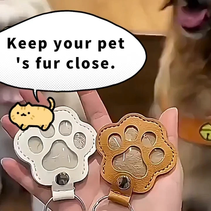 Pets Hair Memorial Keepsake Keychain PU Leather Dog Cat Storage Pouch Bag Charm
