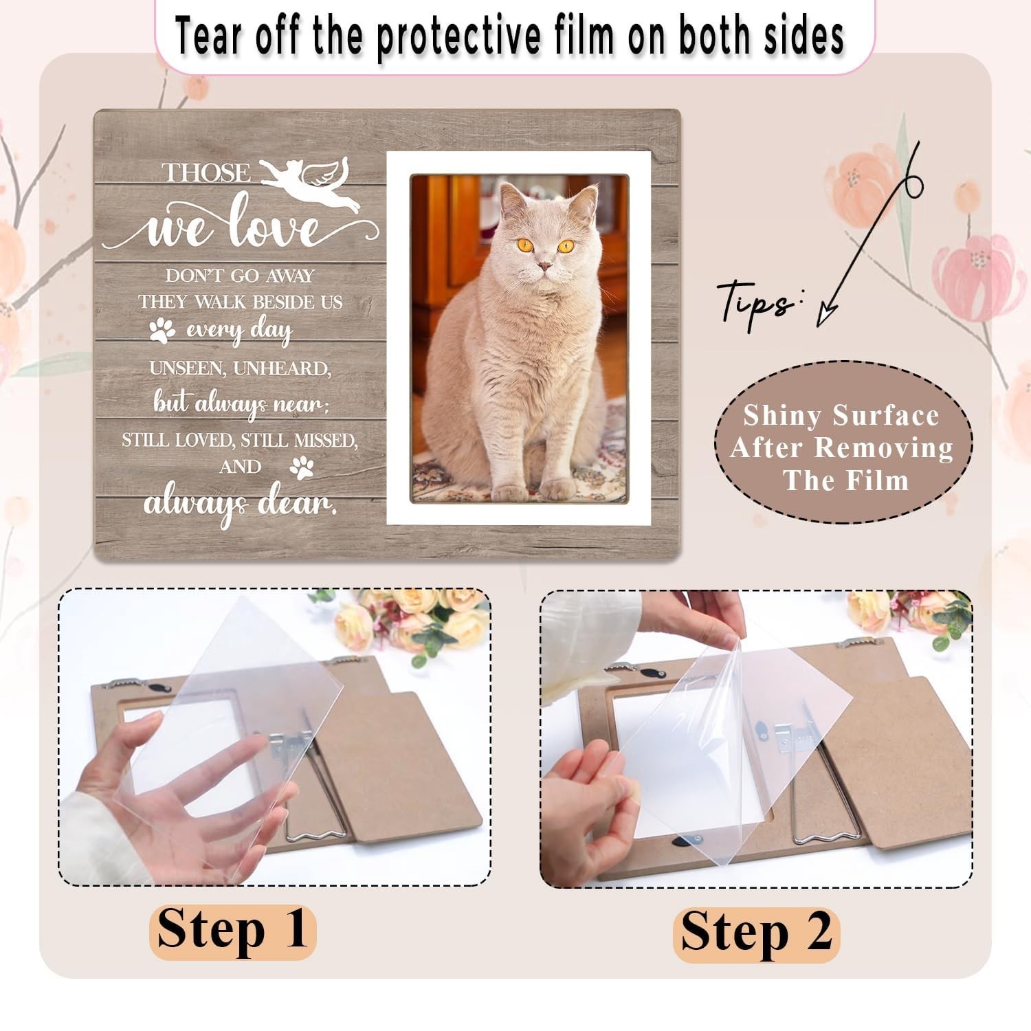 Cat Picture Frame, Cat Memorial Wooden Photo Frame, Pet Remembrance Gift, Sym…
