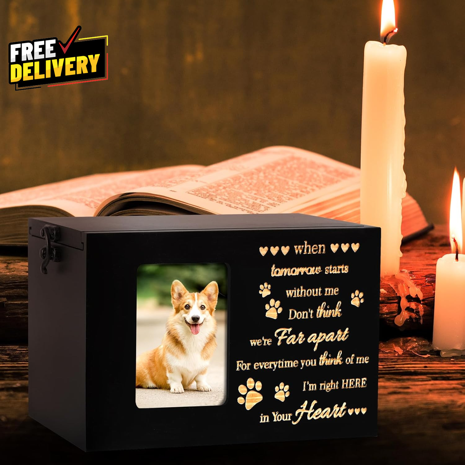 Pet Urns for Dog or Cat Ashes Wooden Funeral Cremation Urns with Photo Frame….