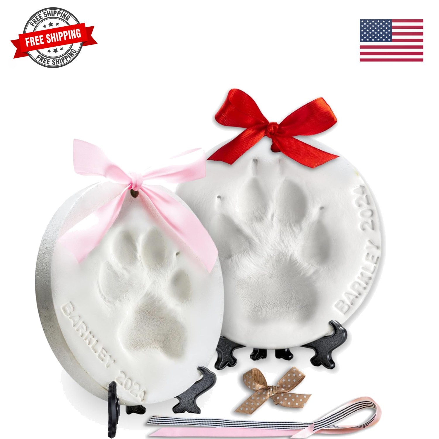 Pet Paw Print Impression Kit Makes 2 Dog Keepsake Ornaments, Inkless Paw Prin…