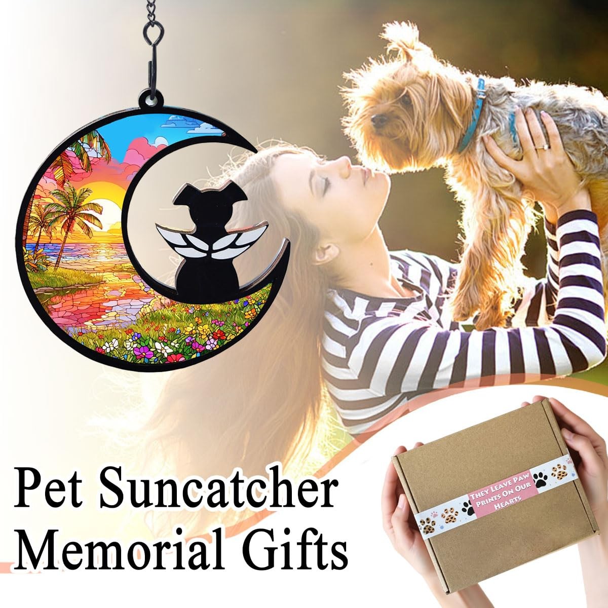 AgoumLux Dog Angel Memorial Suncatcher Rainbow Bridge Poem Pet Sympathy Gift